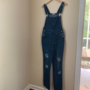 Women’s denim distressed overalls